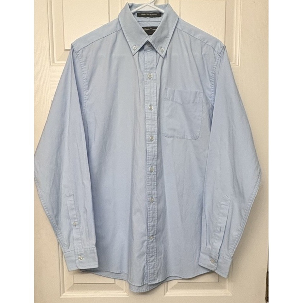 Eddie Bauer Shirt Mens Small Blue Button Up Dress Wrinkle Free Relaxed Fit Long